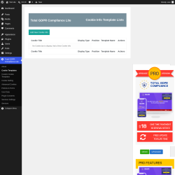 Page screenshot: Total GDPR Compliance Lite &rarr; Cookie Templates