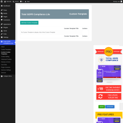 Page screenshot: Total GDPR Compliance Lite &rarr; Custom Cookie Templates