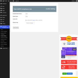 Page screenshot: Total GDPR Compliance Lite &rarr; Cookie Setting
