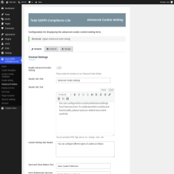 Page screenshot: Total GDPR Compliance Lite &rarr; Advanced Cookies