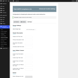 Page screenshot: Total GDPR Compliance Lite &rarr; Advanced Cookies &rarr; Design