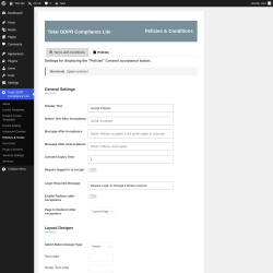 Page screenshot: Total GDPR Compliance Lite &rarr; Policies & Terms &rarr; Policies