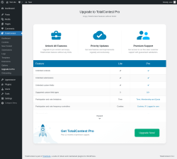 Page screenshot: TotalContest → Upgrade to Pro