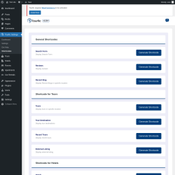 Page screenshot: Tourfic Settings  → Shortcodes