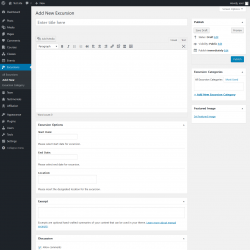 Page screenshot: Excursions &rarr; Add New