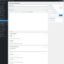 Page screenshot: Testimonials &rarr; Add New