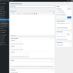 Page screenshot: Excursions &rarr; Add New Excursion