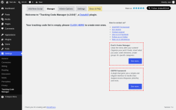 Page screenshot: Settings &rarr; Tracking Code Manager