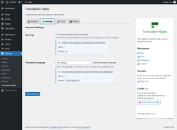 Page screenshot: Settings → Translation Stats →  Settings