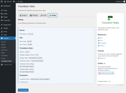 Page screenshot: Settings → Translation Stats →  Debug