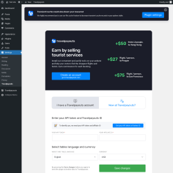 Page screenshot: Settings → Travelpayouts
