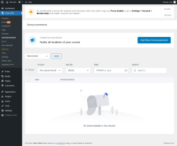 Page screenshot: Tutor LMS &rarr; Announcements