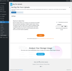 Page screenshot: Settings &rarr; Big File Uploads