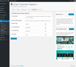 Page screenshot: uCare Support &rarr; Settings &rarr; Advanced