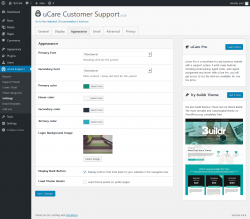 Page screenshot: uCare Support &rarr; Settings &rarr; Appearance