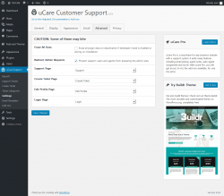 Page screenshot: uCare Support &rarr; Settings &rarr; Advanced