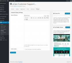 Page screenshot: uCare Support &rarr; Settings &rarr; Privacy
