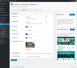 Page screenshot: uCare Support &rarr; Settings &rarr; Appearance