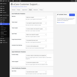 Page screenshot: uCare Support &rarr; Settings &rarr; Email