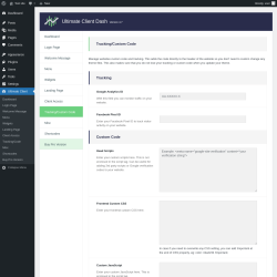Page screenshot: Ultimate Client → Tracking/Code