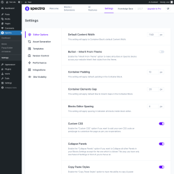 Page screenshot: Spectra &rarr; Settings
