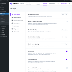 Page screenshot: Spectra &rarr; Settings