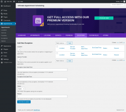 Page screenshot: Appointments → Locations → Exceptions