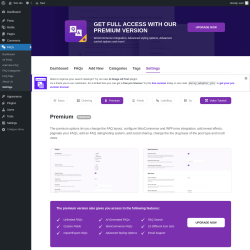 Page screenshot: FAQs → Settings → Premium