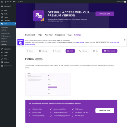 Page screenshot: FAQs → Settings → Fields