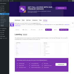 Page screenshot: FAQs → Settings → Labelling
