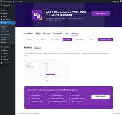 Page screenshot: FAQs → Settings → Fields