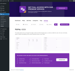 Page screenshot: FAQs → Settings → Styling