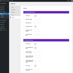 Page screenshot: Lightbox &rarr; Styling