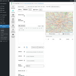 Page screenshot: Ultimate Maps by Supsystic &rarr; Add Map &rarr; 
							
								
								Markers																											
											New										
																								
						