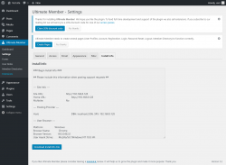 Page screenshot: Ultimate Member → Settings → Install Info