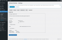 Page screenshot: Ultimate Member → Settings → Install Info