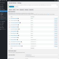 Page screenshot: Ultimate Member → Settings → Emails