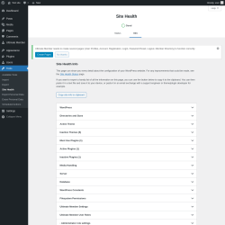 Page screenshot: Ultimate Member → Settings → System info