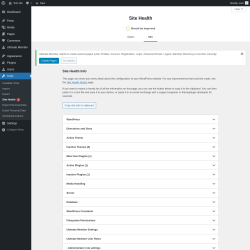 Page screenshot: Ultimate Member &rarr; Settings &rarr; System info