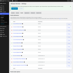 Page screenshot: Ultimate Member &rarr; Settings &rarr; Emails