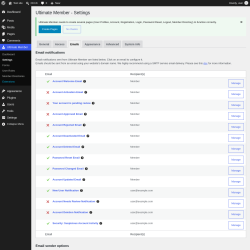 Page screenshot: Ultimate Member &rarr; Settings &rarr; Emails