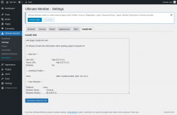 Page screenshot: Ultimate Member → Settings → Install Info