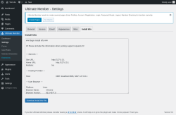 Page screenshot: Ultimate Member → Settings → Install Info