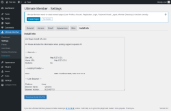 Page screenshot: Ultimate Member → Settings → Install Info