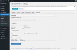 Page screenshot: Ultimate Member → Settings → Install Info