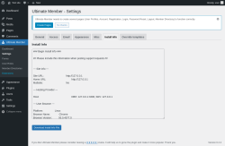 Page screenshot: Ultimate Member → Settings → Install Info