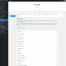 Page screenshot: Ultimate Member → Settings → System info