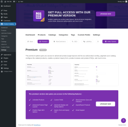 Page screenshot: Product Catalog → Settings → Premium