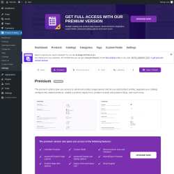 Page screenshot: Product Catalog → Settings → Premium