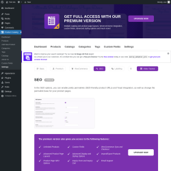 Page screenshot: Product Catalog → Settings → SEO